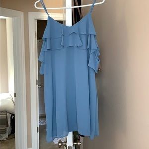 Women’s Blue Ruffle, Open Shoulder Mini Dress